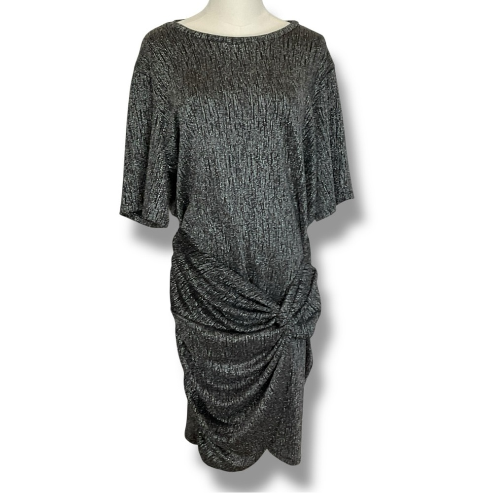 Mango Dress Pewter Silver Drop Waist Shimmery Knot Sheath Mini Size‎ 10 Medium